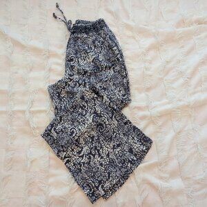 Blue & White Print Wide-Leg Pants SoundStyle Size Large L Linen rayon Beach